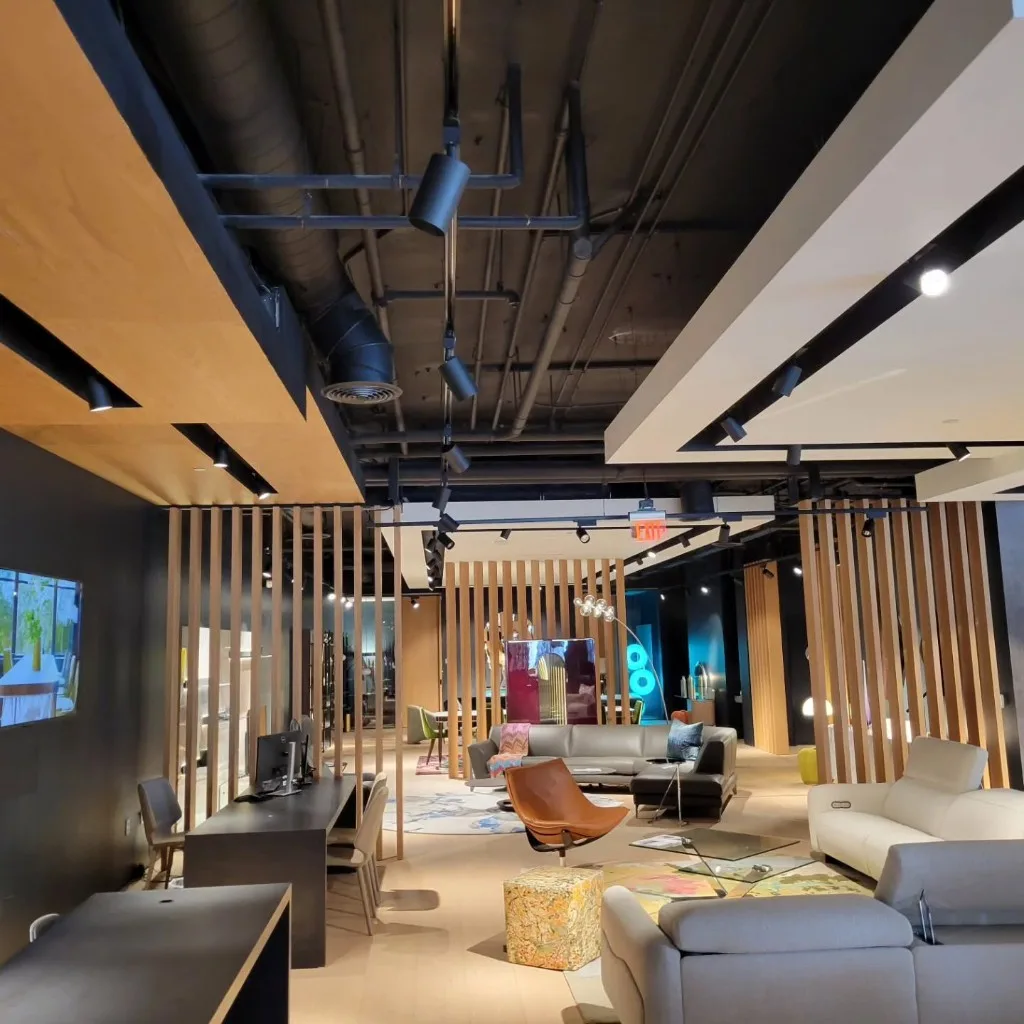Commercial showroom track lighting and power infrastructure